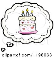 Cartoon Of A Birthday Cake In A Speaking Bubble Royalty Free Vector Illustration