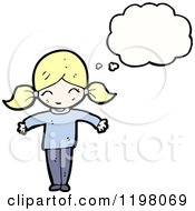 Cartoon Of A Little Girl Thinking Royalty Free Vector Illustration