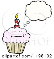 Cartoon Of A Birthday Cupcake Thinking Royalty Free Vector Illustration