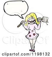 Cartoon Of A Girl With A Hammer Speaking Royalty Free Vector Illustration