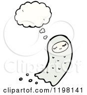 Cartoon Of A Child In A Ghost Costume Thinking Royalty Free Vector Illustration by lineartestpilot