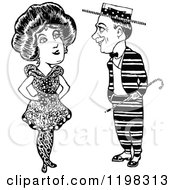 Clipart Of A Black And White Vintage Quirky Couple Royalty Free Vector Illustration