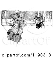 Poster, Art Print Of Black And White Vintage Couple And Lady Ice Skating