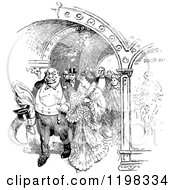 Clipart Of A Black And White Vintage Theater And People Royalty Free Vector Illustration