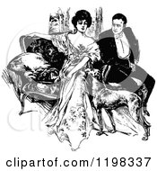 Poster, Art Print Of Black And White Vintage Dog And Couple On A Sofa