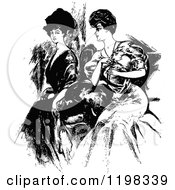 Clipart Of Black And White Vintage Elegant Ladies Sitting Royalty Free Vector Illustration