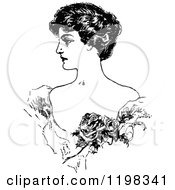 Clipart Of A Black And White Vintage Elegant Lady 2 Royalty Free Vector Illustration