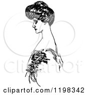 Clipart Of A Black And White Vintage Elegant Lady 3 Royalty Free Vector Illustration