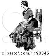 Clipart Of A Black And White Vintage Sitting Lady Royalty Free Vector Illustration