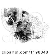 Clipart Of Black And White Vintage Women Sitting And Talking Royalty Free Vector Illustration