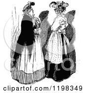 Clipart Of Black And White Vintage Ladies Talking Royalty Free Vector Illustration