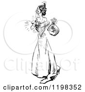 Poster, Art Print Of Black And White Vintage Happy Woman With A Money Bag