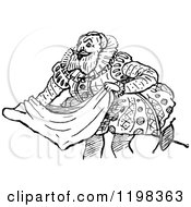 Clipart Of A Black And White Vintage Christopher Columbus With A Sack Royalty Free Vector Illustration