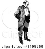 Clipart Of A Black And White Vintage Man Looking Down Royalty Free Vector Illustration