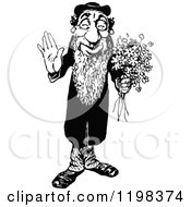 Poster, Art Print Of Black And White Vintage Friendly Jewish Man With Flowers