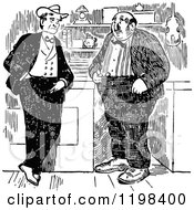 Clipart Of Black And White Vintage Two Men Talking 2 Royalty Free Vector Illustration