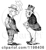 Clipart Of Black And White Vintage Two Men Talking 5 Royalty Free Vector Illustration