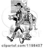 Clipart Of Black And White Vintage Two Men Talking 6 Royalty Free Vector Illustration
