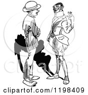 Clipart Of Black And White Vintage Two Men Talking 8 Royalty Free Vector Illustration