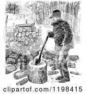 Clipart Of A Black And White Vintage Man Chopping Wood Royalty Free Vector Illustration by Prawny Vintage