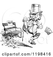 Clipart Of A Black And White Vintage Man Sitting On A Wet Painted Bench Royalty Free Vector Illustration