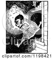 Poster, Art Print Of Black And White Vintage Nude Man Leaping Through A Window With A Newspaper