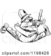 Clipart Of A Black And White Vintage Policeman Running With His Legs Split Royalty Free Vector Illustration