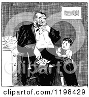 Clipart Of A Black And White Vintage Boy With A Letter By His Father Royalty Free Vector Illustration