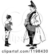 Poster, Art Print Of Black And White Vintage Boy Talking To A Man