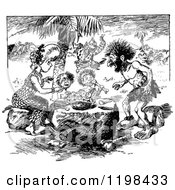 Poster, Art Print Of Black And White Vintage Caveman Family Eating