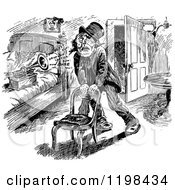Clipart Of A Black And White Vintage Drunk Man And Music Royalty Free Vector Illustration