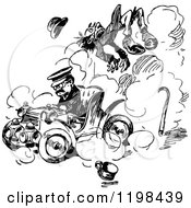 Clipart Of A Black And White Vintage Driver Running Over A Pedestrian Royalty Free Vector Illustration