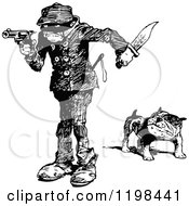 Clipart Of A Black And White Vintage Robber And Bulldog Royalty Free Vector Illustration