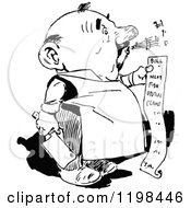 Clipart Of A Black And White Vintage Whistling Butcher Man Holding A Bill Royalty Free Vector Illustration by Prawny Vintage