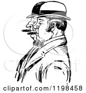 Poster, Art Print Of Black And White Vintage Men Smoking Cigars In Profile