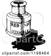 Clipart Of A Black And White Vintage Messy Bottle Of Ink Royalty Free Vector Illustration