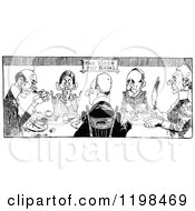 Clipart Of A Black And White Vintage People Dining Together Royalty Free Vector Illustration