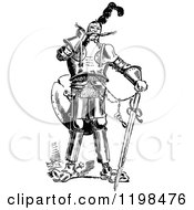 Poster, Art Print Of Black And White Vintage Knight With A Sword