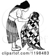 Poster, Art Print Of Black And White Vintage Caring Girl Bundling Her Sibling