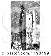 Clipart Of A Black And White Vintage Tower Royalty Free Vector Illustration