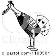 Poster, Art Print Of Black And White Vintage Bird Playing Card Wine Bottle