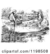 Poster, Art Print Of Black And White Vintage Men At A Country Creek