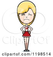 Cartoon Of A Mad Blond Cheerleader With Folded Arms Royalty Free Vector Clipart
