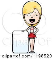 Cartoon Of A Happy Blond Cheerleader By A Sign Royalty Free Vector Clipart by Cory Thoman
