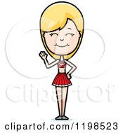 Cartoon Of A Waving Friendly Blond Cheerleader Royalty Free Vector Clipart