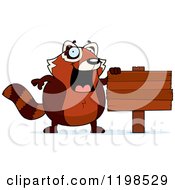 Poster, Art Print Of Happy Red Panda By A Wooden Sign