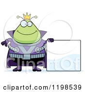 Poster, Art Print Of Happy Chubby Martian Alien King By A Sign