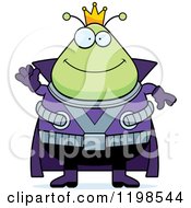 Cartoon Of A Friendly Waving Chubby Martian Alien King Royalty Free Vector Clipart