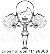Black And White Shouting Cheerleader With Pom Poms Royalty Free Vector Clipart