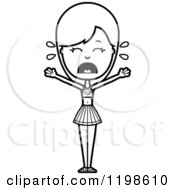 Black And White Scared Cheerleader With Folded Arms Royalty Free Vector Clipart